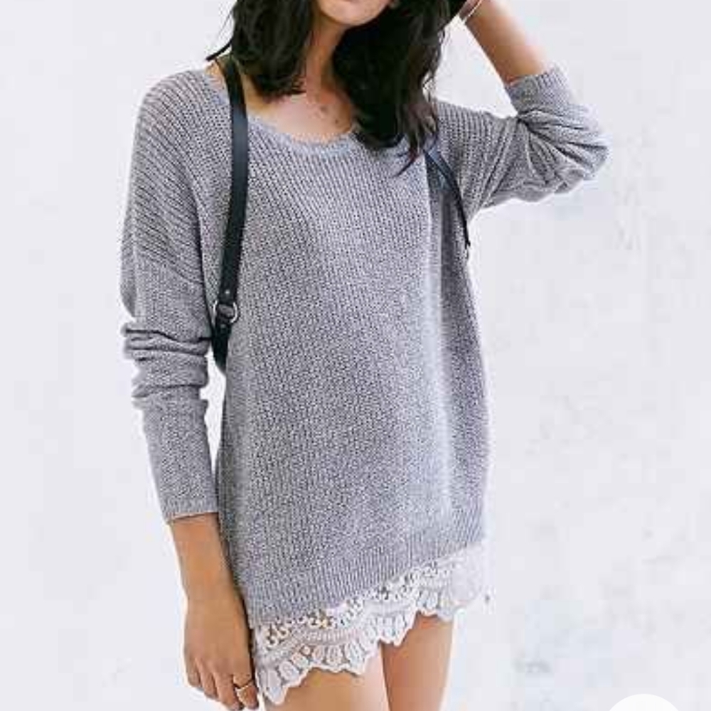 UO Pins & Needles Crochet Lace-trim Sweater 